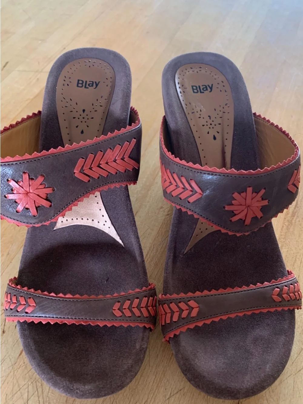 Women’s Brown Suede Sandals with Coral Trim